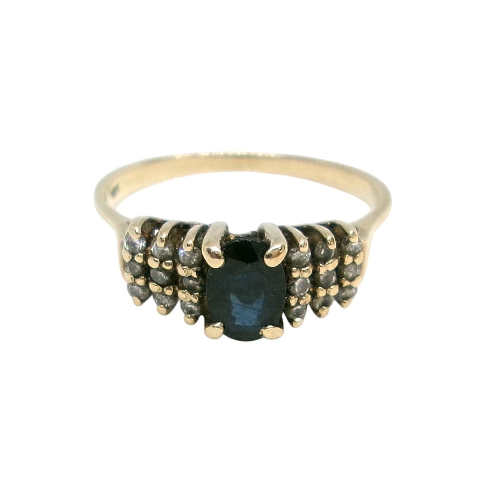 Vintage 14k Yellow Gold .50ct Blue Sapphire Diamond Oval Cocktail Ring DRA Sz 6